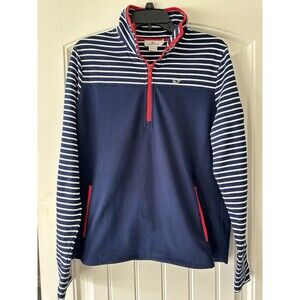Vineyard Vines Women’s Quarter Zip Pullover Size M Navy White Striped Red Trim